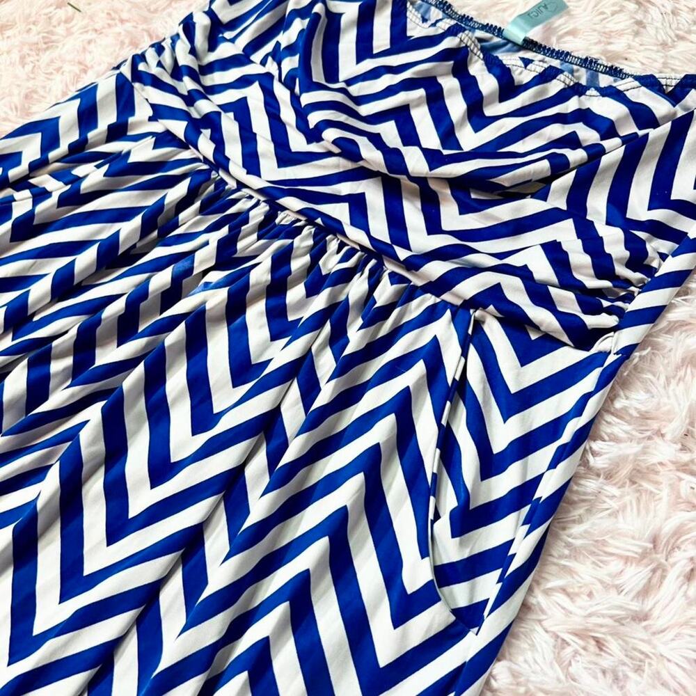 Navy‎ Chevron Maxi Y2K Strapless Retro 2010 Zig Zag Pop Scene Girl Dress Pockets